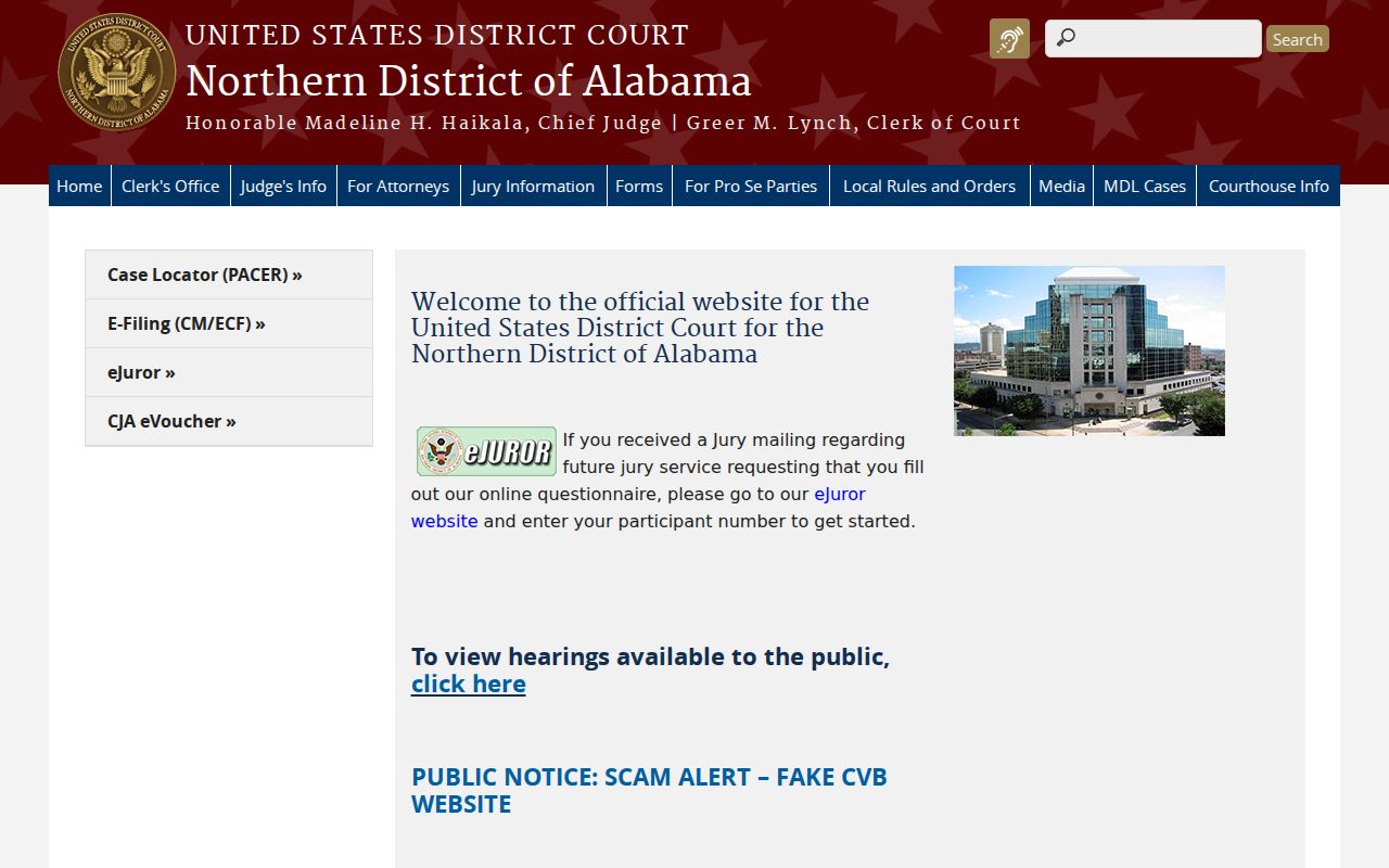 Tuscaloosa County neighbors page showing Northern District of Alabama court source
