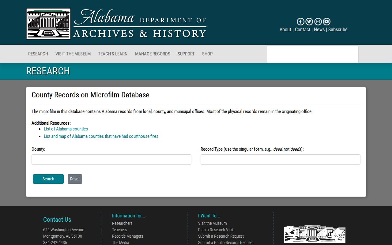Tuscaloosa County previous residents Alabama Archives county microfilm search