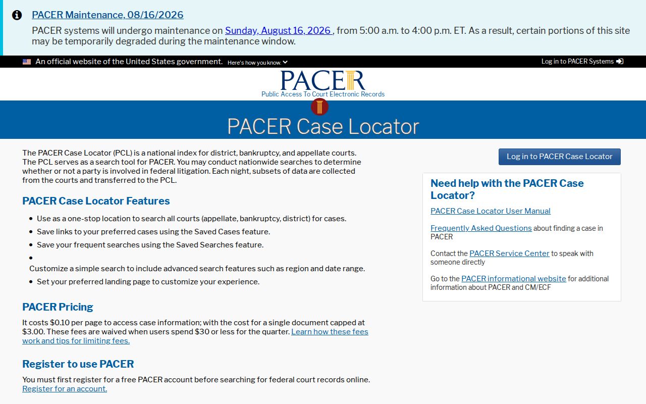 Tuscaloosa County resident lookup through PACER Case Locator fields