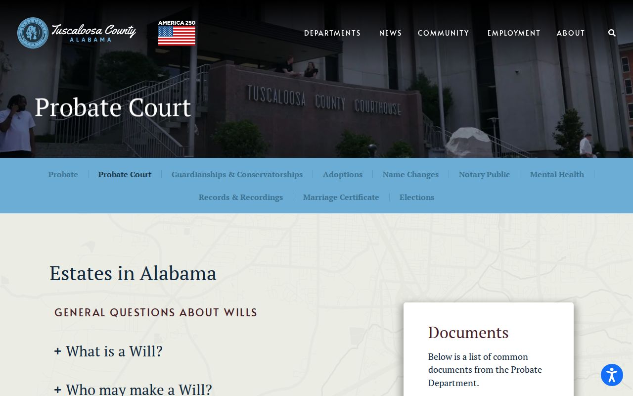 Tuscaloosa County resident lookup source for Probate Court records