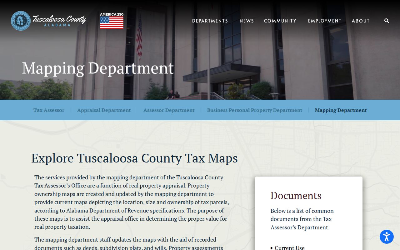 Tuscaloosa County street directory GIS and ownership mapping page